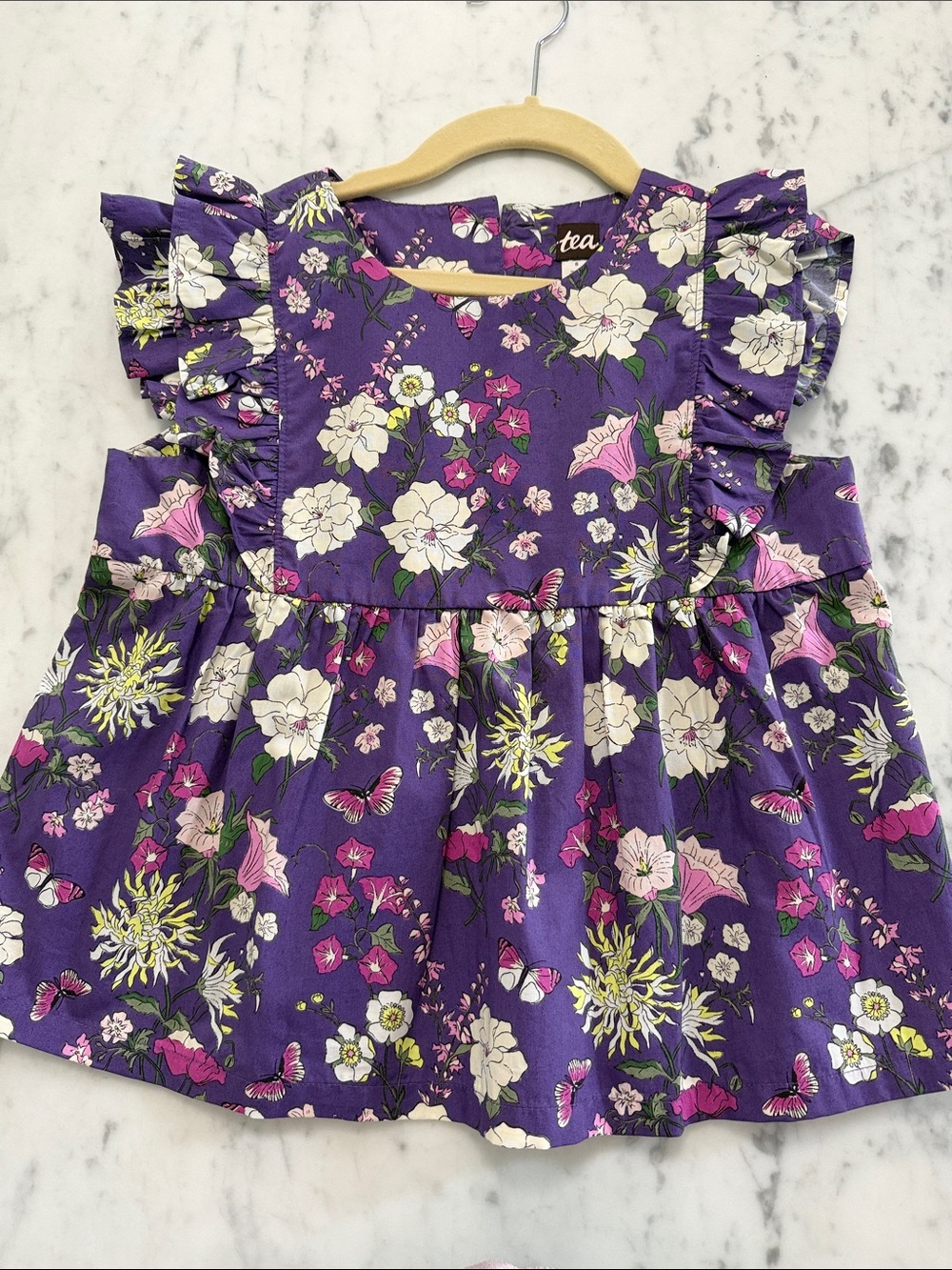 Tea Collection Purple Floral Ruffle Sleeve Top